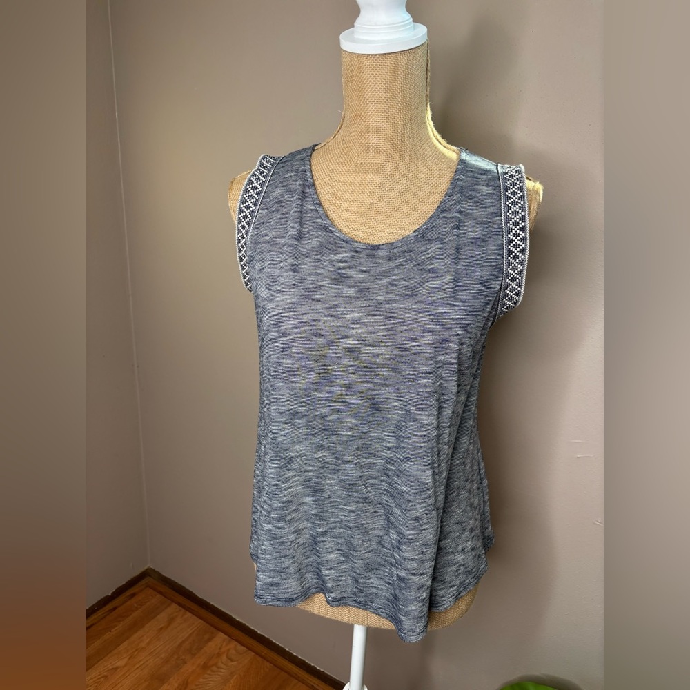 ANTHROPOLOGIE W5 Braided Trim Navy Blue Sleeveless Tank Sz S Made in USA